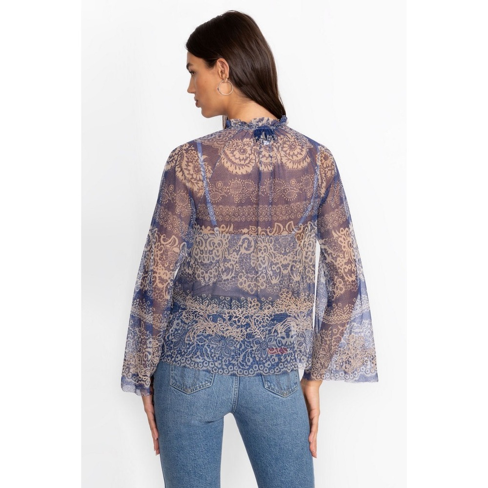 NWT Johnny Was Biya Mazzy Peasant Blouse Size 3X Francis Blue Mesh Embroidered - Picture 11 of 14